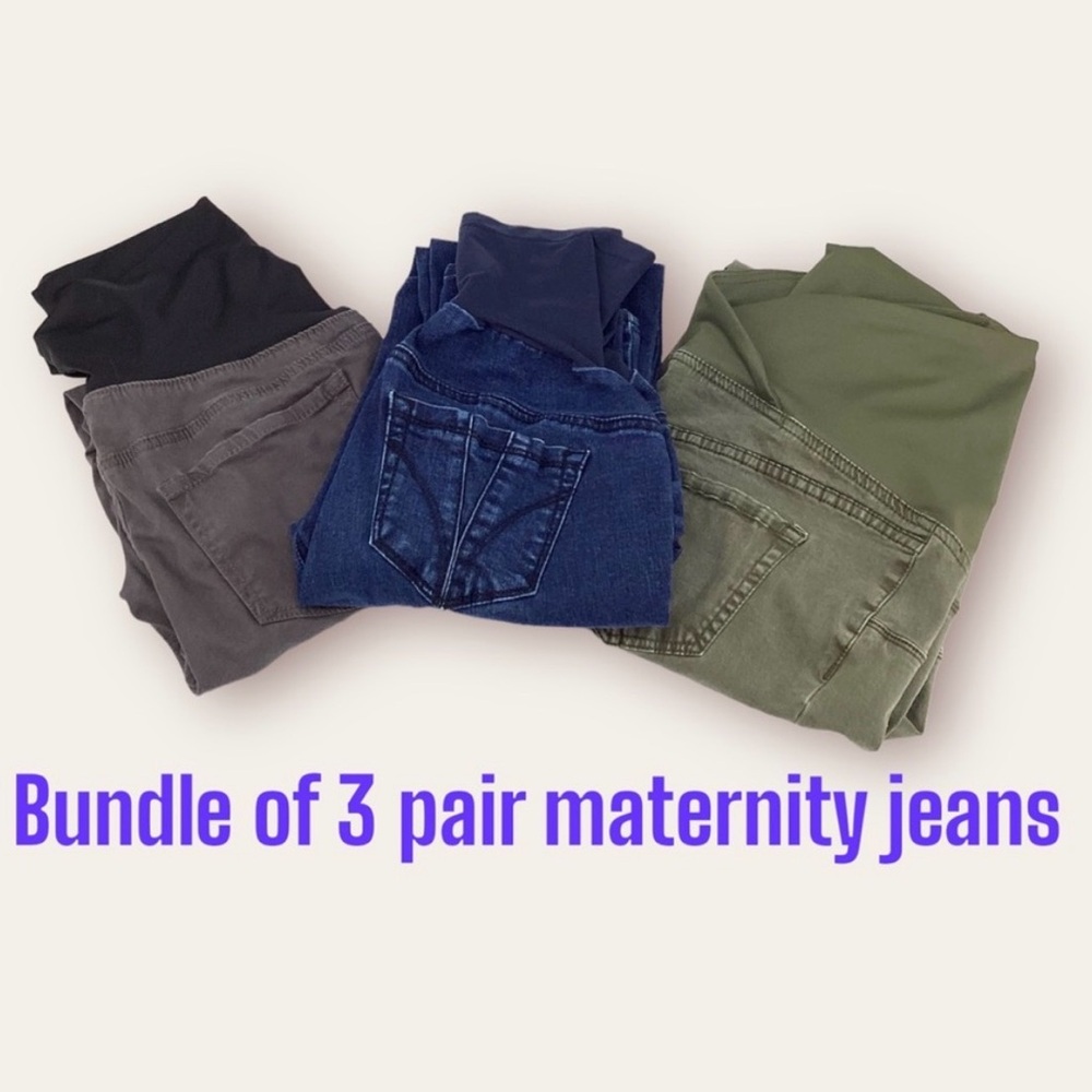 Bundle of Maternity Jeans in Gray, Blue, and Green